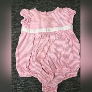 Infant Girl's Ralph Lauren Striped Romper, Size 9 Months